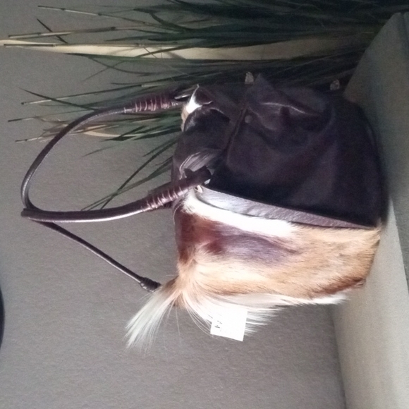 New! FASHION SENSITIVE PLANET African Springbok Fur Large Satchel Shoulder Bag - Picture 4 of 10